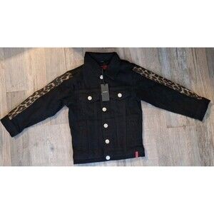 HAUS OF JR Kids Denim jean  jacket Black  And Lepoard Print Size: 3T-4T (8)
